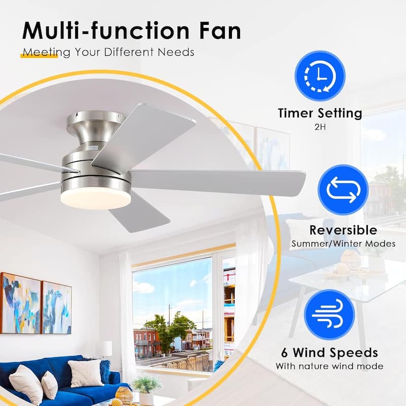46" Low Profile Ceiling Fan with Light and Remote 3 Color Temperature Dimmiable LED,Powerful Air - 46 Inches