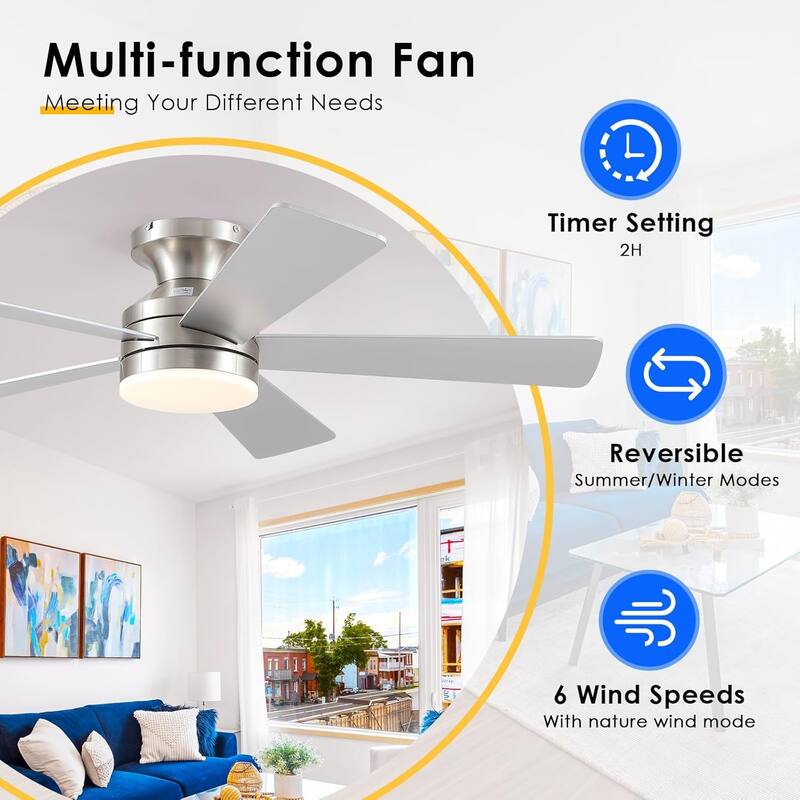 46 Inch Low Profile Ceiling Fan with 5 Blades,Remote and APP Control,for Bedroom,Living Room,Patio - 46 Inches