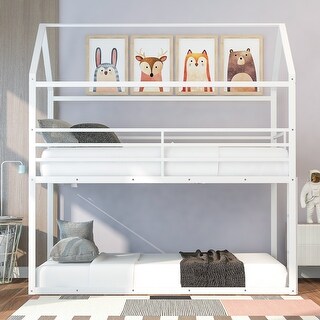 Space-Saving Twin over Twin House Bunk Bed with Metal Frame & Built-In Ladder