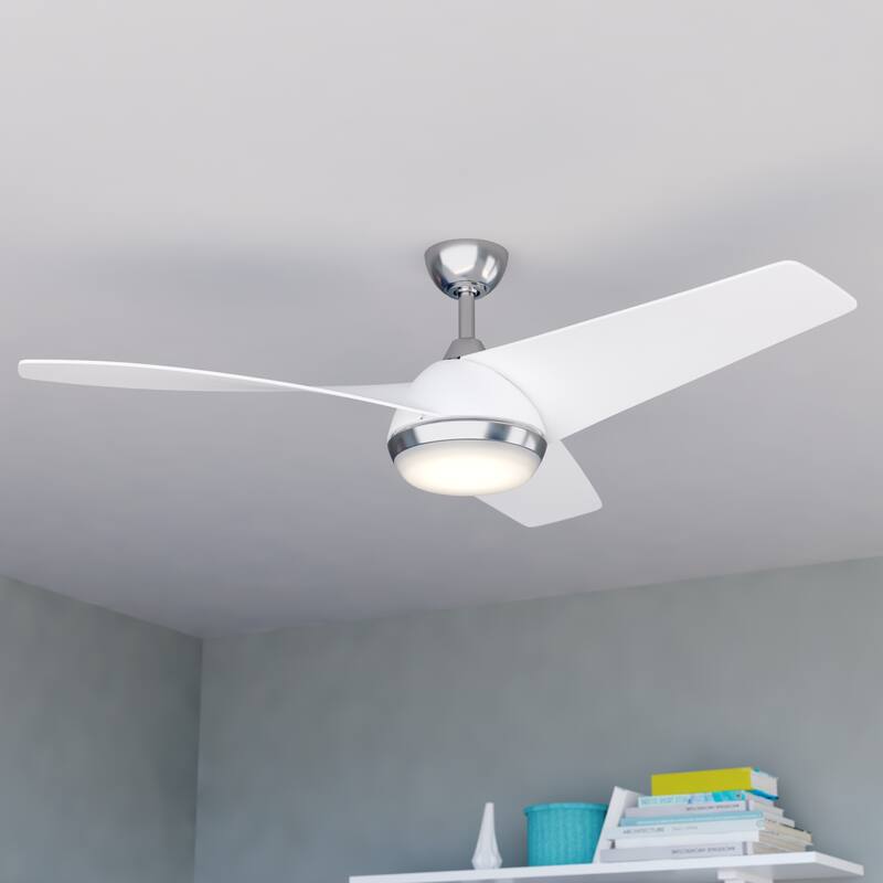 Odell White and Brushed Nickel Propeller Ceiling Fan with Integrated LED Light Kit and Remote - Brushed Nickel and Matte White - 52-in W x 14-in H x 52-in D