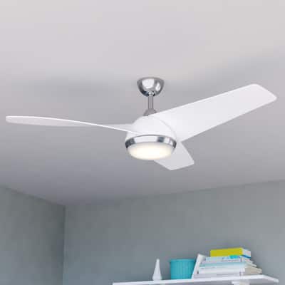Odell White and Brushed Nickel Propeller Ceiling Fan with Integrated LED Light Kit and Remote