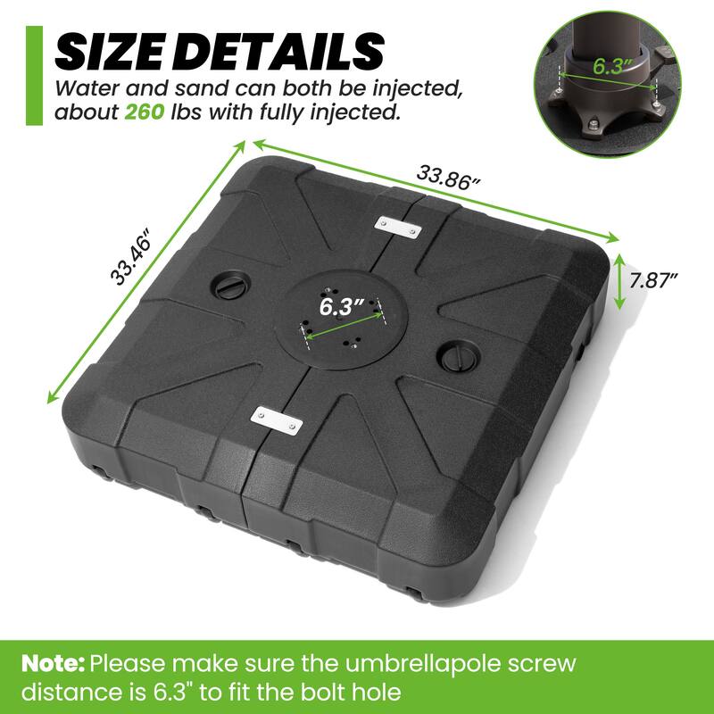 VredHom Patio Offset Cantilever Umbrella Base Stand with Wheels - 33.46" L x 33.46" W x 7.87" H