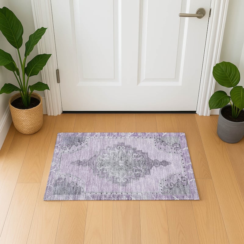 Premium Washable Super Soft Vintage Traditional Mayfield Rug - Plum - 1'8" x 2'6"