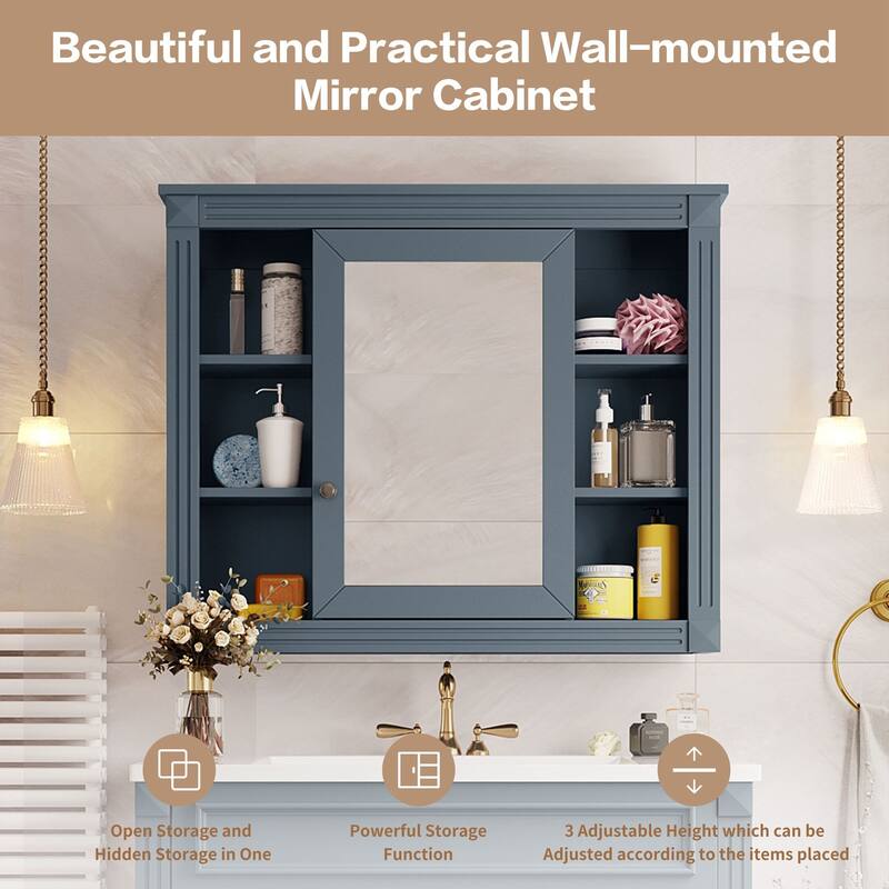 Wall-Mounted Medicine Cabinet with Mirror, Modern Bathroom Storage Cabinet, Adjustable Shelves, Towel Rod, Black