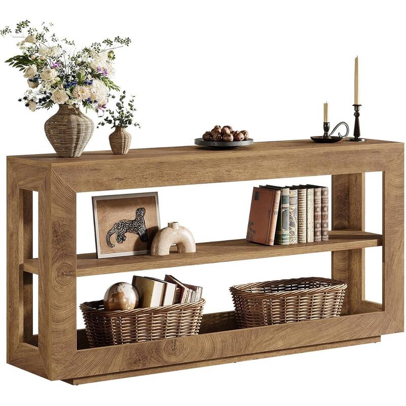 63" Farmhouse Wood Console Entryway Hallway Table with 3 Storage Shelf - 63" W x 13.8" D x 33.5" H