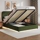 preview thumbnail 14 of 35, Upholstered Queen Hydraulic Storage Bed with RGB LED Light - Elegant Green Velvet Design Green