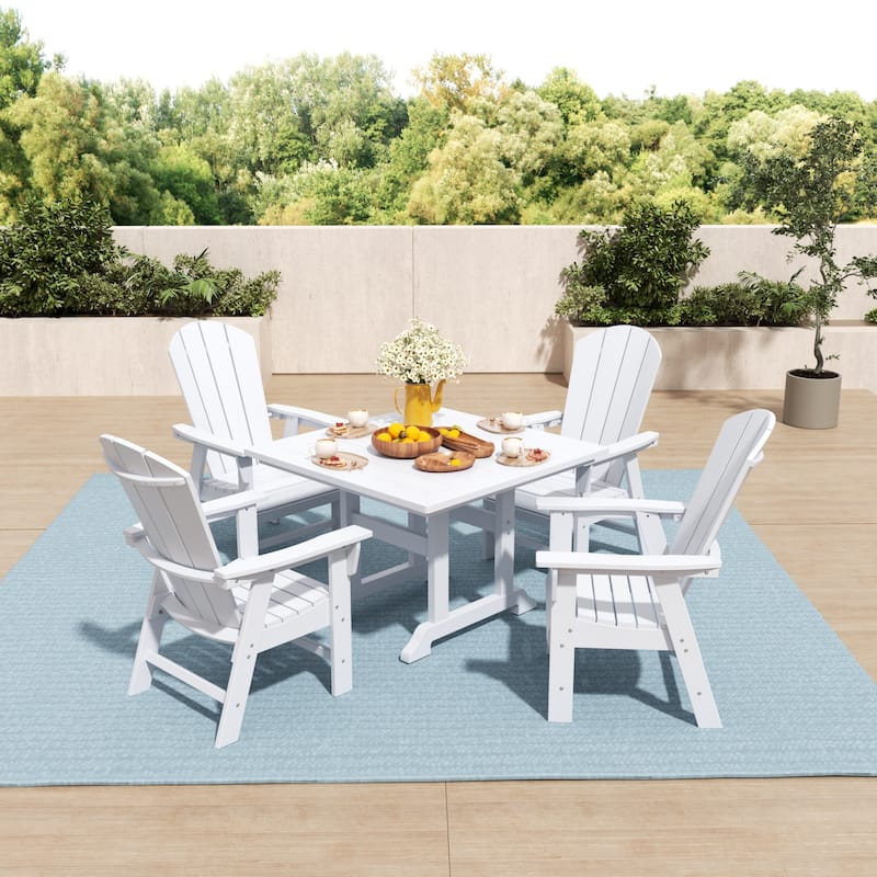 Laguna Hdpe All Weather Outdoor Patio Square Adirondack Dining Chairs Set (5-Piece Set) - White