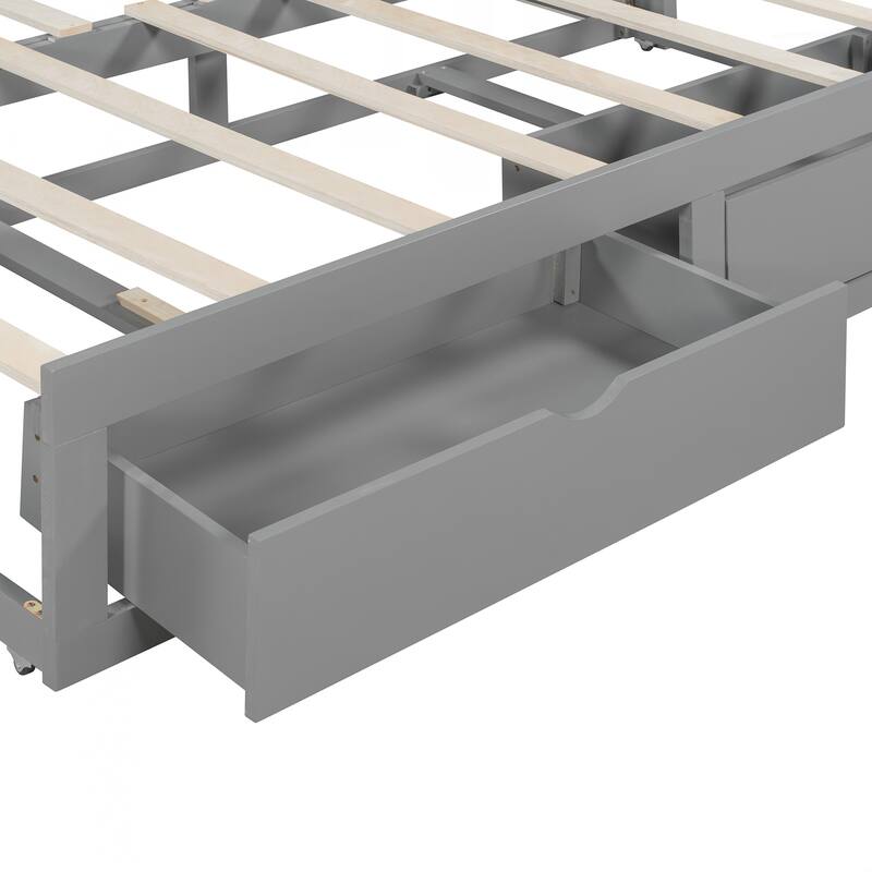 Wooden Daybed with Trundle Bed and Two Storage Drawers