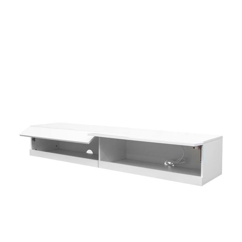 Roomfitters 80-Inch Floating TV Stand, Wall Mounted Entertainment Center with LED Lighting and Charging Station