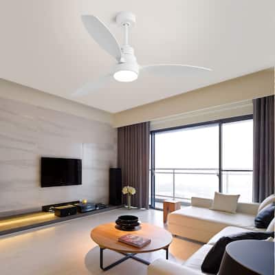 52 Inch White Reversible Ceiling Fan with Light & 6 Speed Remote Control