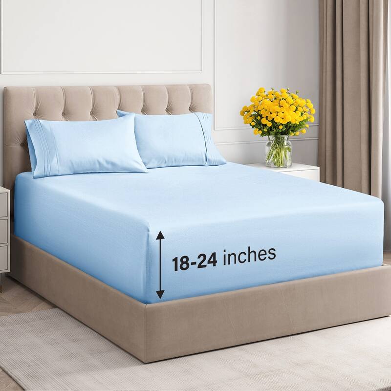 CGK Linens 4 Piece Solid Microfiber Extra Deep Pocket Bed Sheet Set - California King - Light Blue