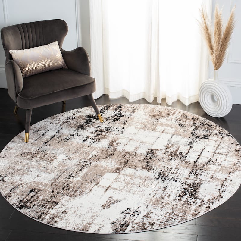 SAFAVIEH Lilypond Marleen Modern Polyester Rug - 6'7" Round - Ivory/Grey