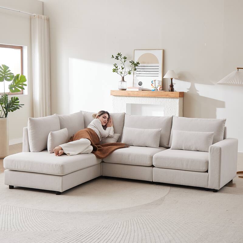 100.2Inch Convertible L Shaped Sectional Sofa,Linen Fabric Couch