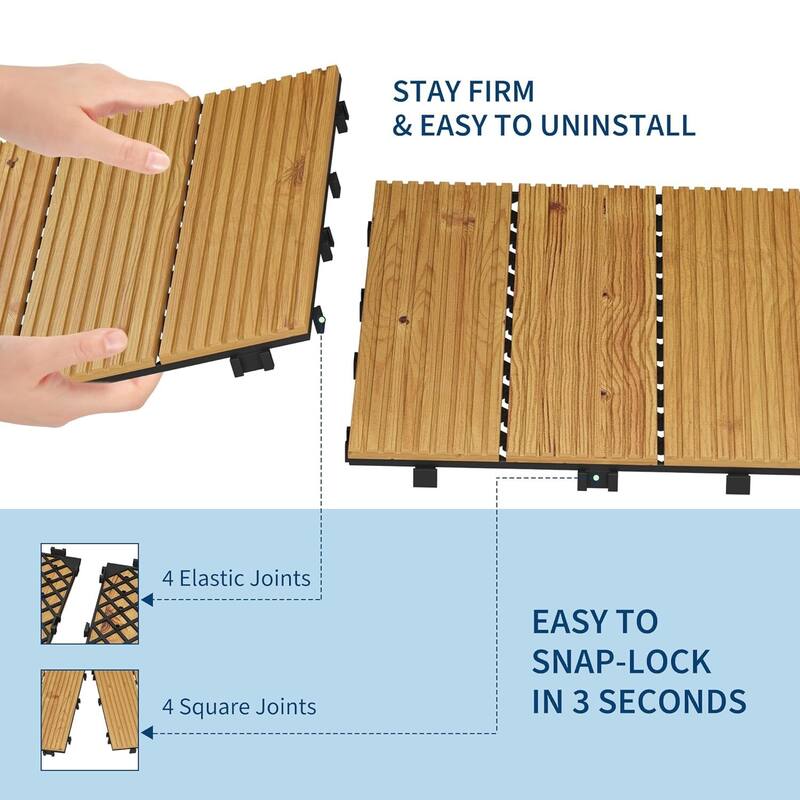 Acacia Wood Deck Tiles, 12"X12", Interlocking