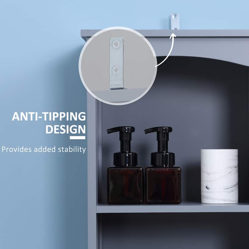 Modern Grey Bathroom Organizer Cabinet with Multi-Tier Shelves and Storage Drawer - 13.5" W x 9.5" D x 67" H