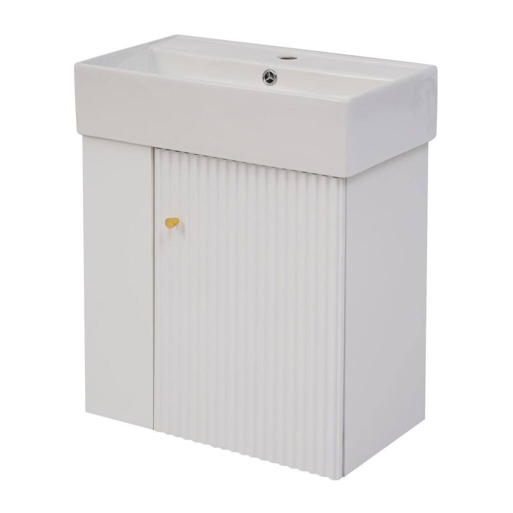 21.6inch Modern Floating Bathroom Vanity with Ceramic Basin - Perfect for Small Bathrooms Left side storage