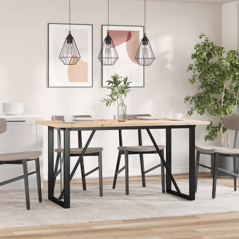 vidaXL Dining Table O-Frame Side Accent Coffee Table Solid Wood Pine and Steel