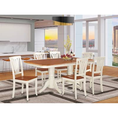 Dining Table Set for 6 - Kitchen Table with Chairs, Extendable Table, Buttermilk & Cherry Finish
