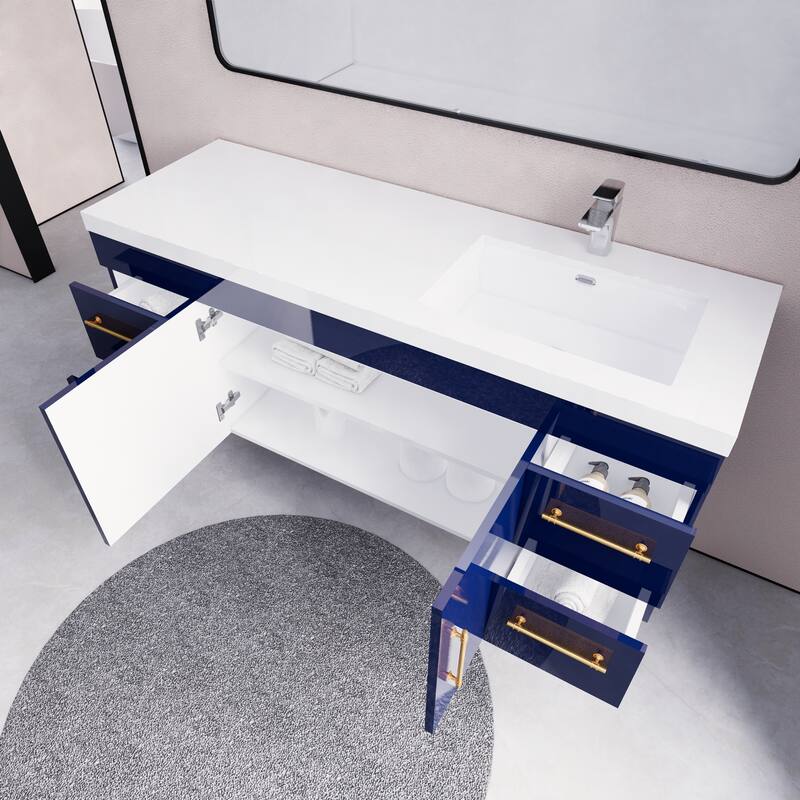Eliza 60'' Wall Mounted Vanity with Single Sink on the Right