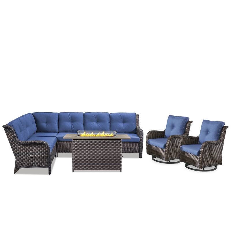 Outdoor 2 Sectional Sofa with Fire Pit Table Set