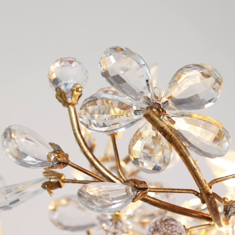 Aureflor 8-Light Antique Gold Foil Crystal Floral Chandelier Semi-flush Mount Ceiling Light - Antique Gold - 31.9" Dia.x9.4"H