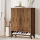 preview thumbnail 10 of 23, 24 Pairs Large Wood Shoe Storage Cabinet with Doors for Entryway - 6-Tier Rustic Brown