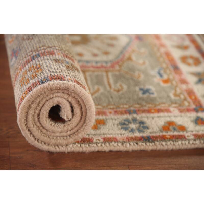 Geometric Grey Kazak Accent Rug Handmade Traditional Wool Carpet - 3'1"x 5'0"