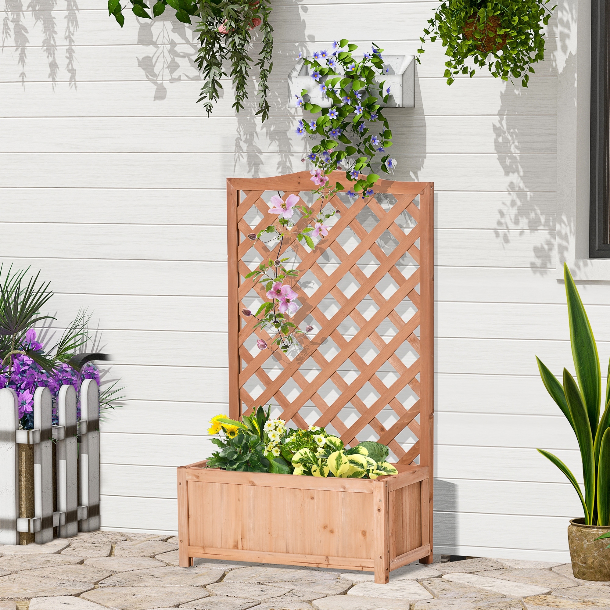 Outdoor Garden Raised Bed w/ Trellis Planter Box Kit Grow Flower Vegetable Stand 