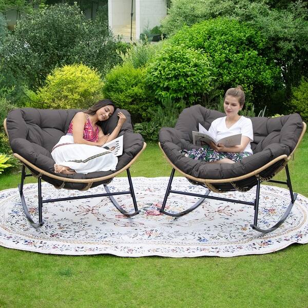 FINCATI Royal Oversized Patio Papasan Rocking Chair, Luxury Indoor and Outdoor Recliner Chair with Comfy Cushions