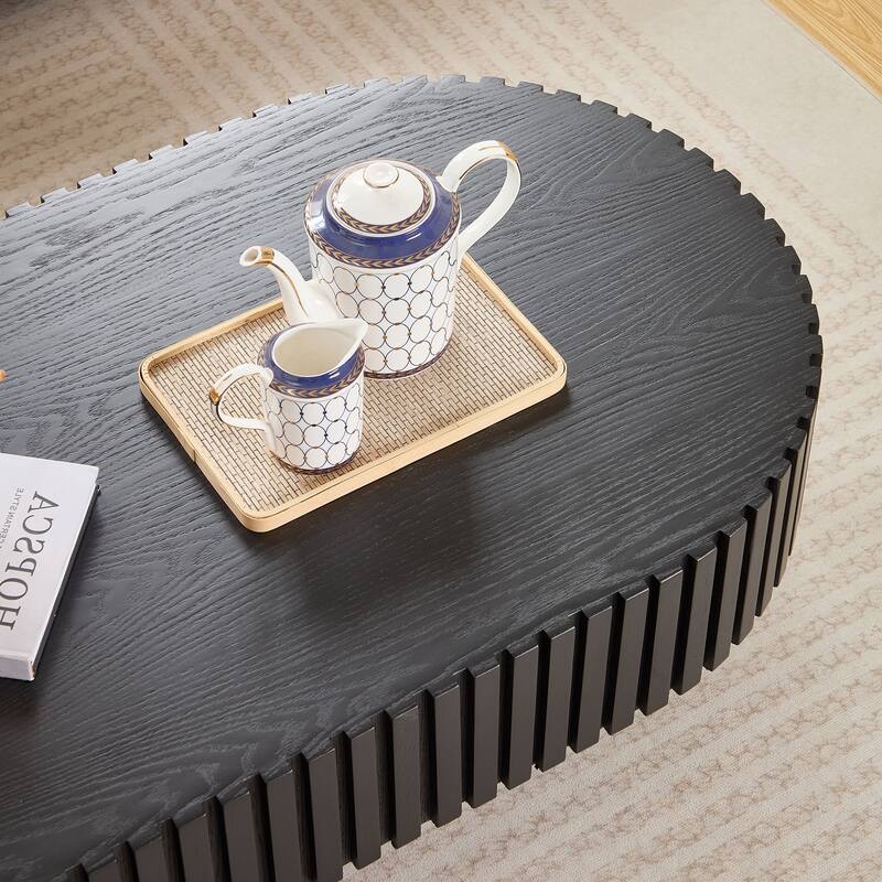 Drum Coffee Table Oval Center Table for Living Room Bedroom, Rustic End Table Sofa Table Black Side Table