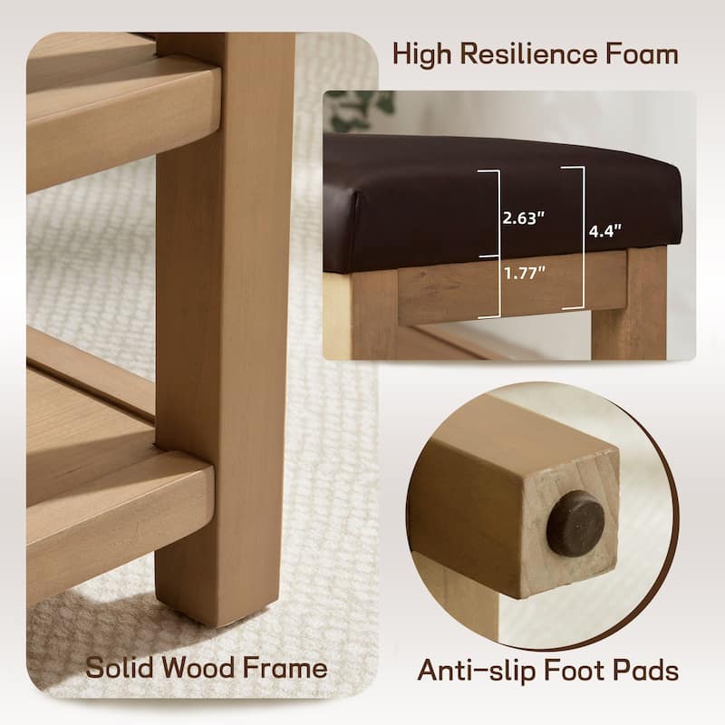 HUIMO Multi-Functional Solid Wood Bench with Storage Shelves 46in/39in/31in