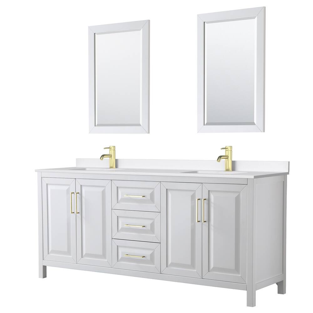 Daria 80-inch Double Vanity, Single Hole Quartz Top, 24-inch Mirrors