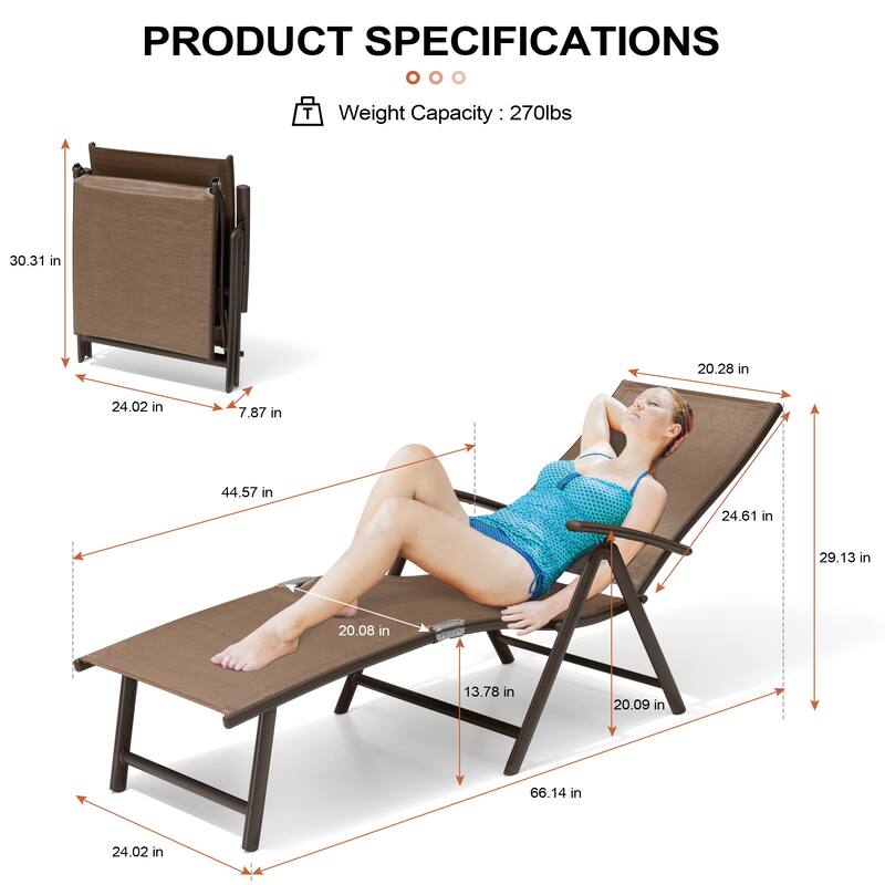 Outdoor Aluminum Folding Recliner Adjustable Chaise Lounge Chairs - See Picture