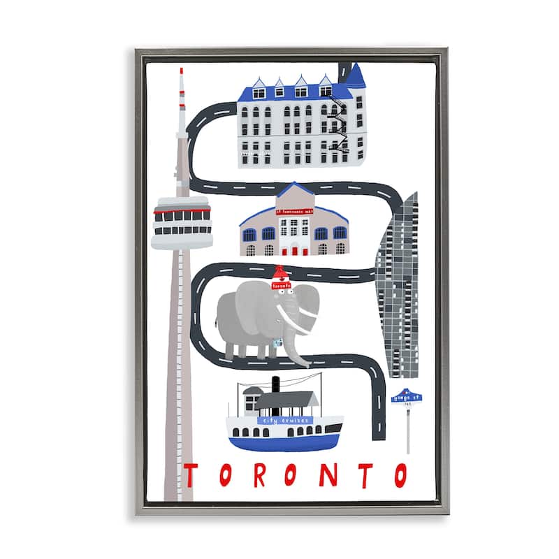 Stupell Toronto Whimsical Travel City Framed Floater Canvas Wall Art Design By Carla Daly - 17 x 25 - Grey