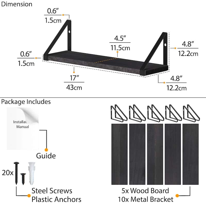 Wallniture Ponza 17"x4.5" Wood Shelves for Farmhouse Decor, Wall Bookshelves, Decorative Shelf, Custom Finish and Piece Options