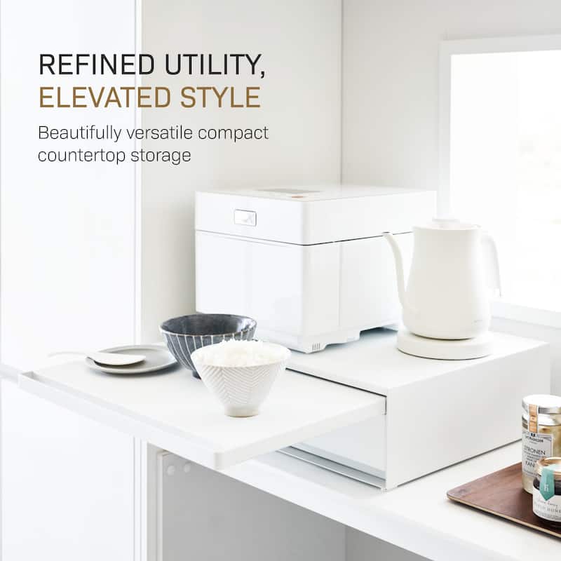 Yamazaki Home Countertop Drawer with Pull-Out Shelf, Steel, Holds 37 lbs - L 15.47 x W 17.72 x H 5.31 inches