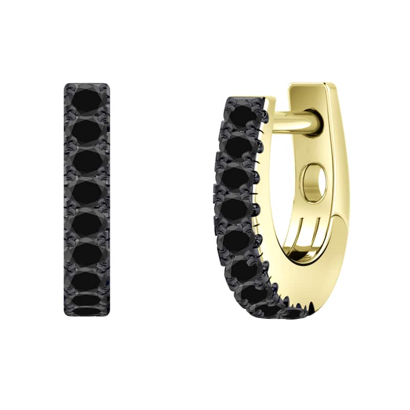 Auriya 0.15ctw Petite Black Diamond Hoop Earrings 14K Gold - 0.36-inch - Yellow