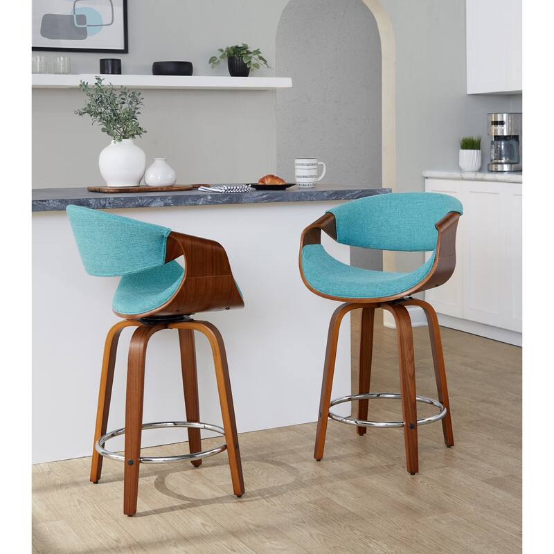 Carson Carrington Sauda 24" Fixed-Height Counter Stools with Bent Wood Legs & Round Footrest (Set of 2)