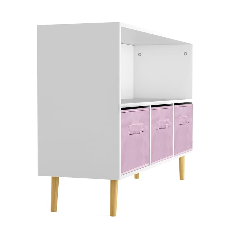 Kids Bookcase with Reading Nook 3 Toy Storage Organizer Drawer Fabric