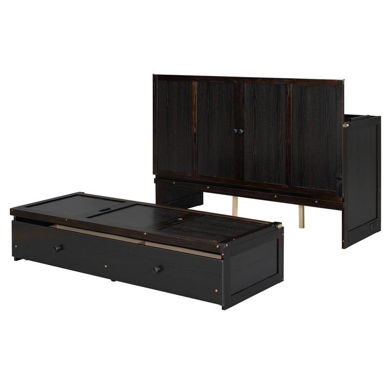 Full/Queen Size Murphy Bed Wall Bed with a Large Storage Drawer and USB Port, Solid Wood Murphy Cabinet Bed, Space Saving Design