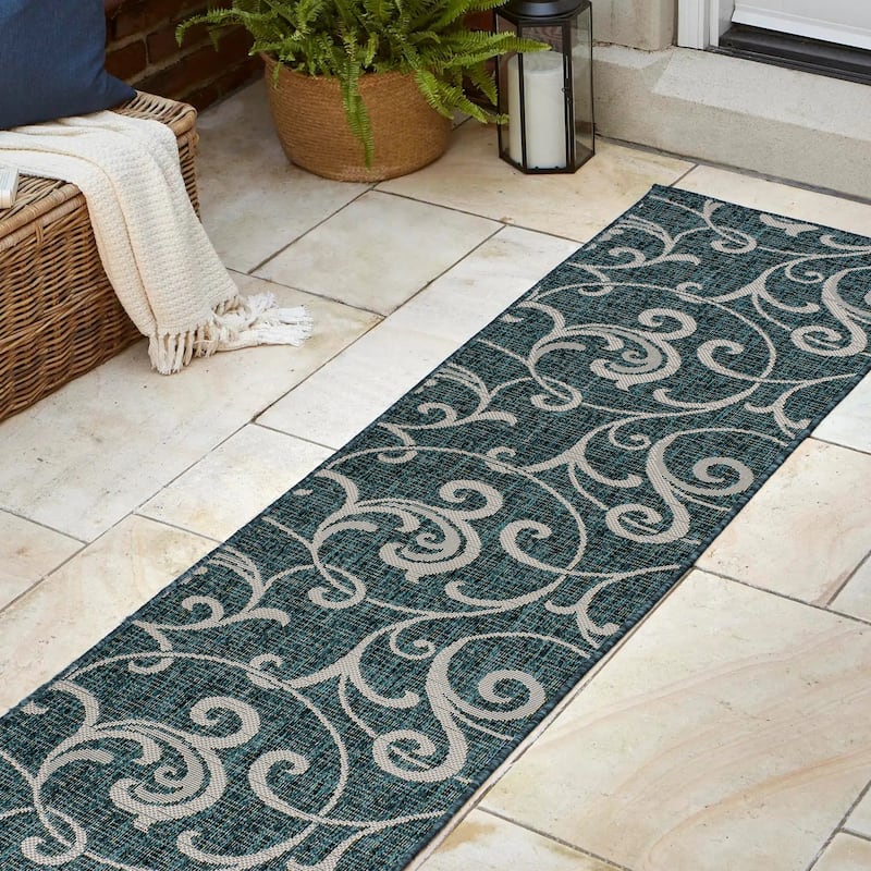 JONATHAN Y Isla Traditional Classic All-Over Scroll Green/Cream Indoor/Outdoor Area Rug
