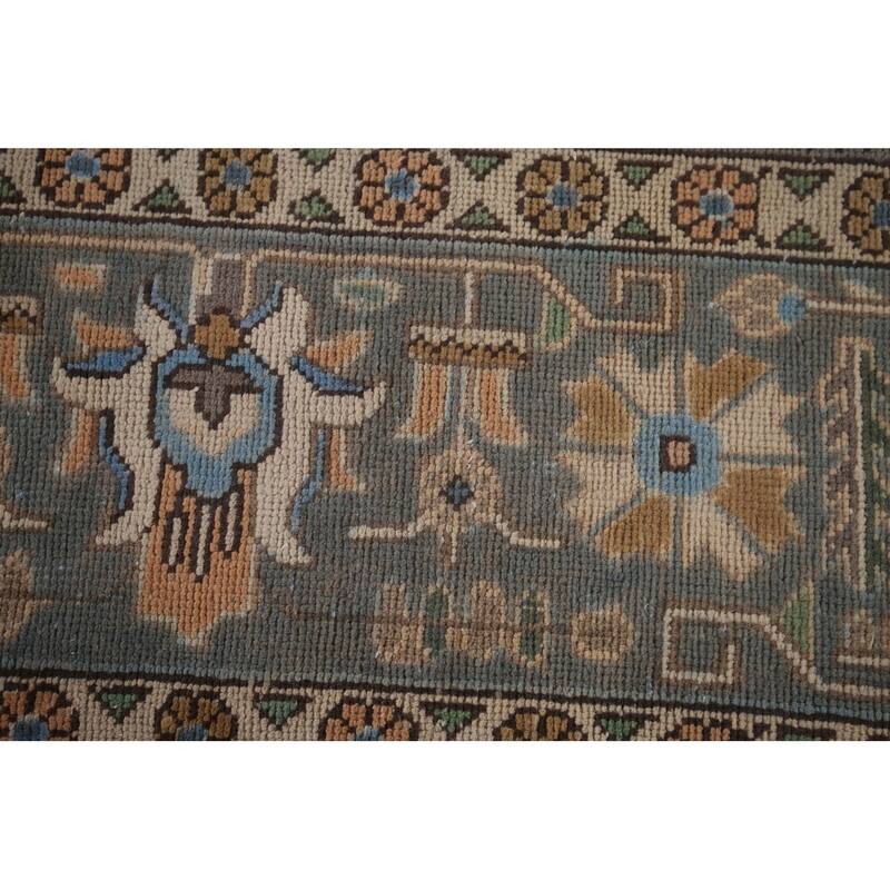 Light Blue Geometric Tabriz Persian Vintage Rug Handmade Wool Carpet - 9'7"x 12'8"