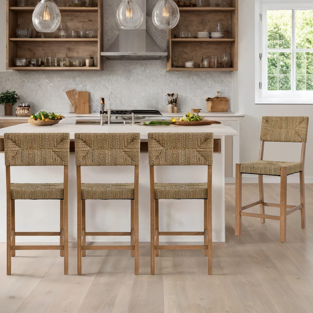 Couture 24" Height Weave Seagrass Rattan Counter Stools - 17.6"W x 20.7"L x 39.4"H