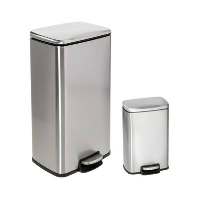 7.9 Gallon and 1.3 Gallon Trash Can, Trash Can Comboo , Silver