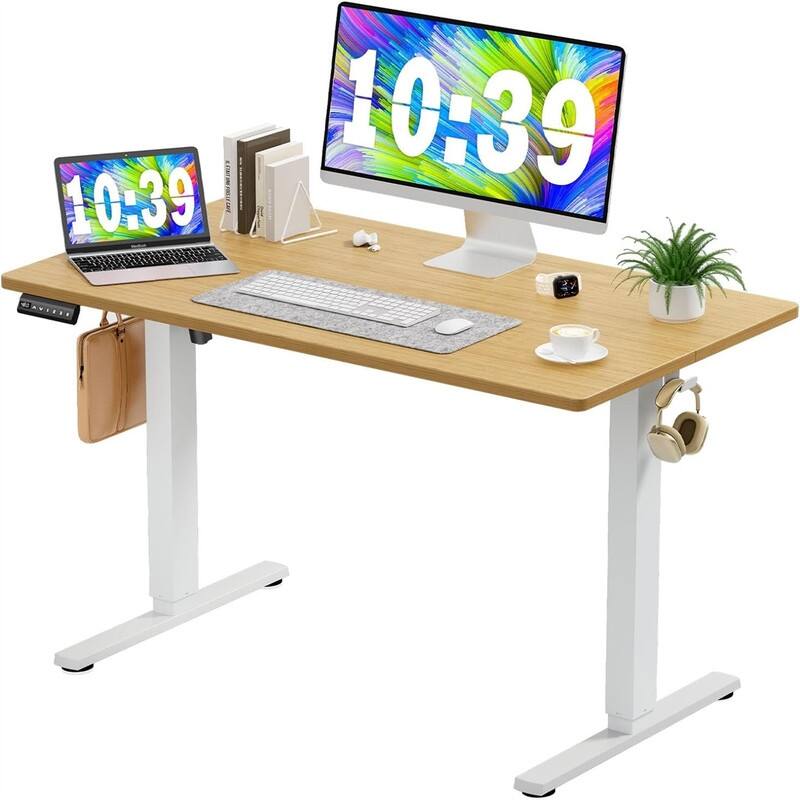 Standing Desk with Double Drawer - Natural