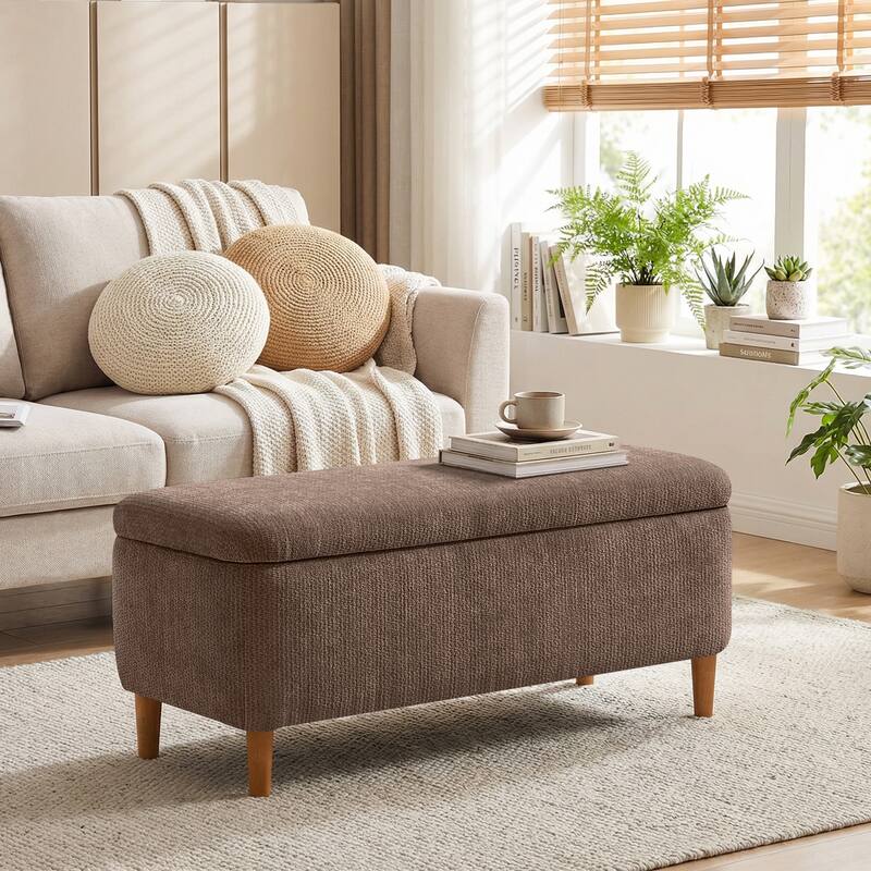 39in Soft Chenille Fabric Storage Ottoman Bench for Bedroom / Entryway Bed Foot / Living Room，Upholstered Entryway Bench
