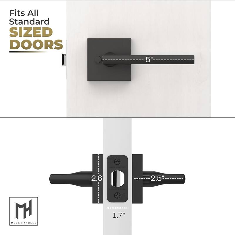 Mega Handles PRIME Privacy Flat Interior Door Lever for Hallway, Closet, and Bathroom I Reversible Keyless Door Lock