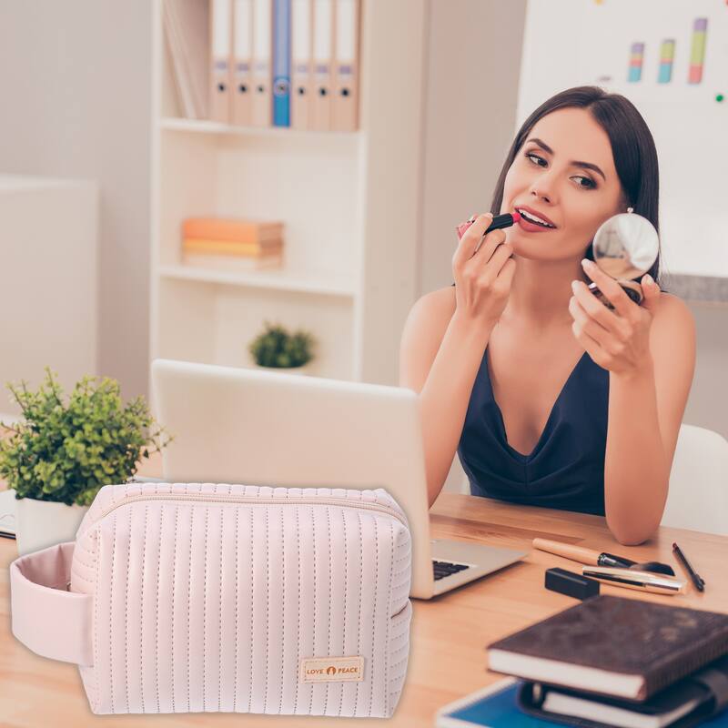 Faux Leather Makeup Bag Make Up Organizer Bag Toiletry Bag for Women - Pink