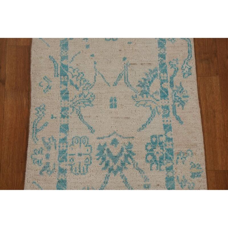 Traditional Geometric Oushak Turkish Oriental Wool Rug Handmade Carpet - 1'11" x 3'11"