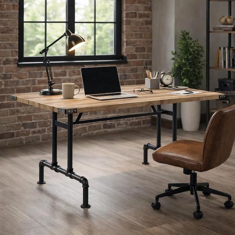 Ada 64 Inch Solid Wood Dining Table, Metal Frame, Rectangular, Brown